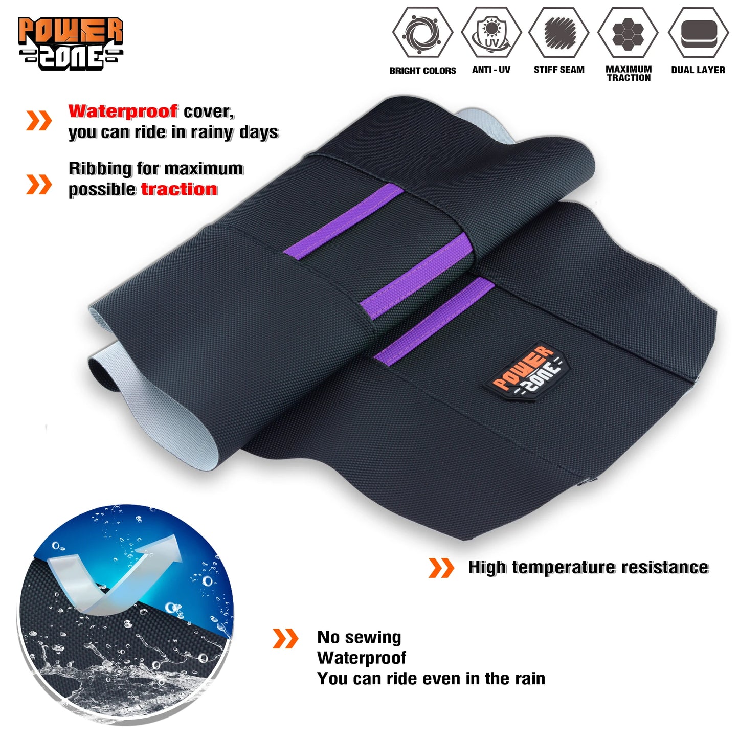 Universal Waterproof Anti-Slip Ribbed Seat Cover by Powerzone for SXF EXC KXF