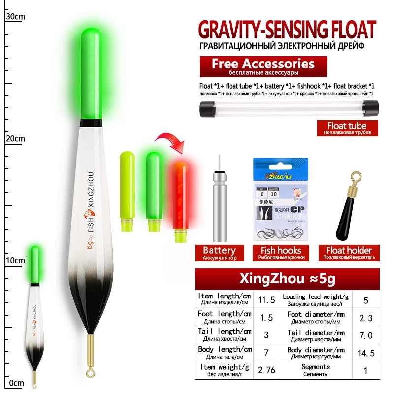 Luminous Fishing Float Set w/ CR425 Battery Hooks Tube Buoy Rest Tackle