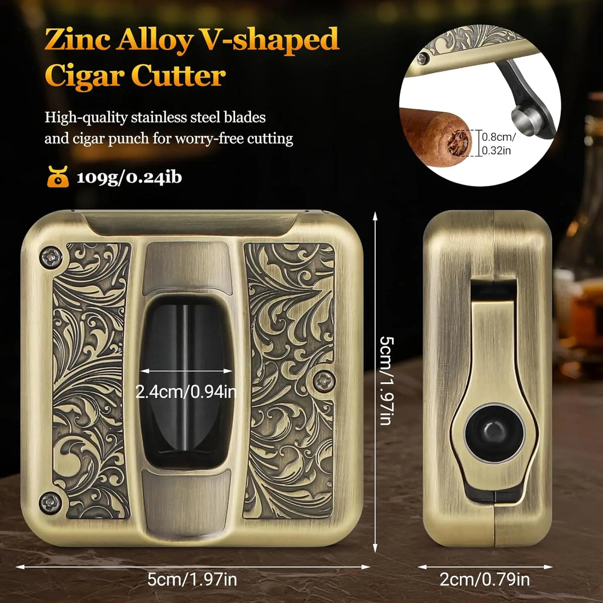 Cigar Punch Holder Cutter 4 in 1 Stainless Steel Portable Tool for 60 Ring Gauge