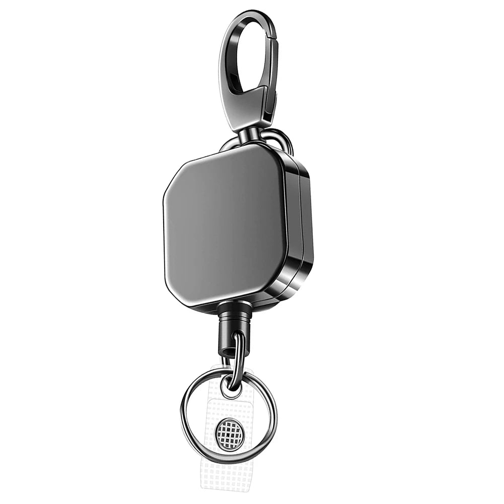Heavy Duty Retractable Keychain Carabiner Clip w/ 28" Steel Wire Cord