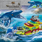 Jurassic Ocean Escape Ship Building Blocks MOC Mosasaurus Dinosaur Brick Set