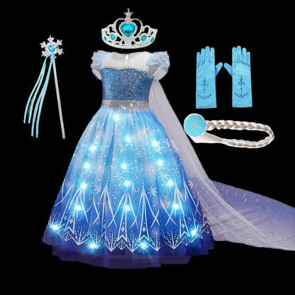 Disney Elsa Role Playing Dress Light Up Kids Halloween Frozen Carnival Apparel Girls Birthday Elsa Princess Glowing Vestidos-EXPROTAS