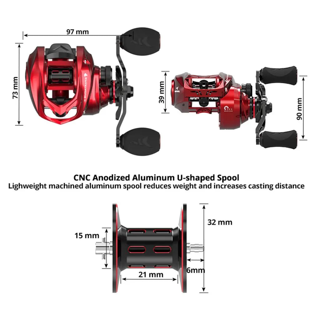 Red Baitcasting Reel KastKing Spartacus II 8kg Drag 7+1BB Fishing Reel