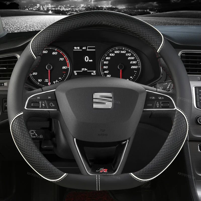 38cm Steering Wheel Cover Microfiber Leather Non-Slip Red Blue Beige Coffee