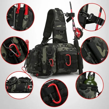 Fishing Tackle Backpack Lure Box Gear Storage Bag Fanny Pack for Men Fly Fishing Backpack with Rod Holder Sling Shoulder Bag-EXPROTAS
