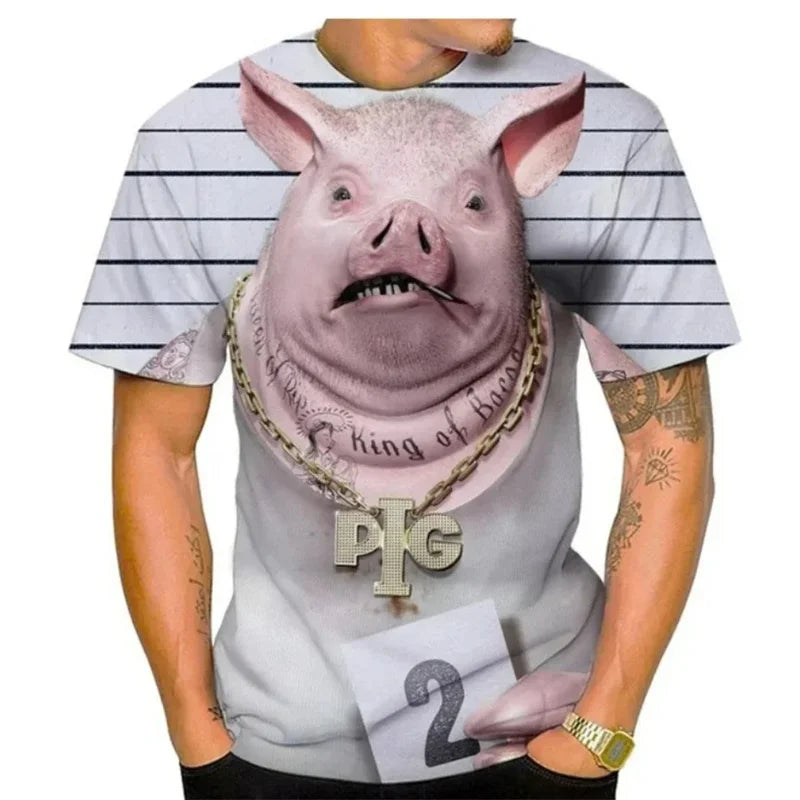 Summer Interest Fashion T-Shirt Men Funny Animal Graphic Tee Short Sleeve