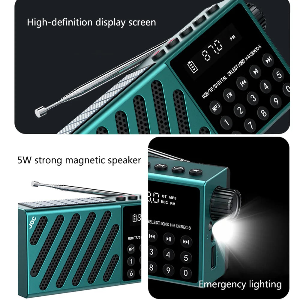 Rechargeable Bluetooth Speaker Portable Solar FM Radio USB Player Digital Music