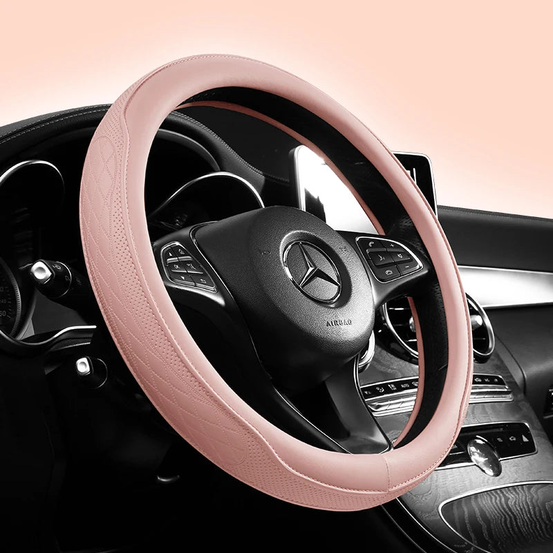 Napa Leather Steering Wheel Cover 14.5-15 Inch Breathable Non-Slip Patchwork