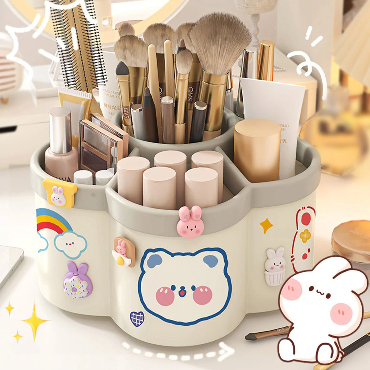 Rotating Pen Holder Large Capacity Desk Organizer Storage Box for Brushes