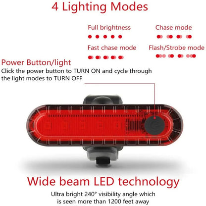 USB Rechargeable Bike Tail Light Ultra Bright Rear LED Bicycle Safety Light