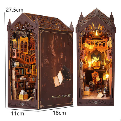 DIY Wooden Book Nook Mini Dollhouse 3D Puzzle Kit Bookshelf Insert Decor Gift - EXPROTAS