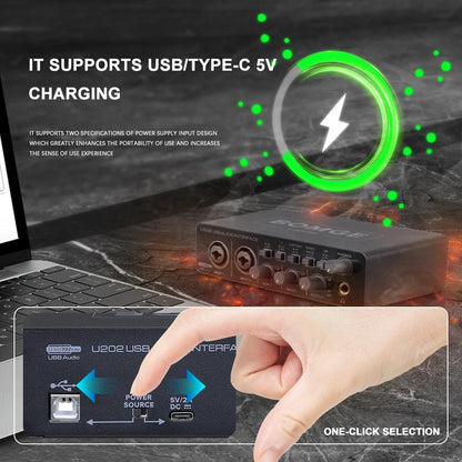 BOMGE U202 USB Audio Interface with Mic Preamplifier XLR/TSR/TS Ports 48V 32-Bit/192kHz Resolution for computer recording Stream-EXPROTAS