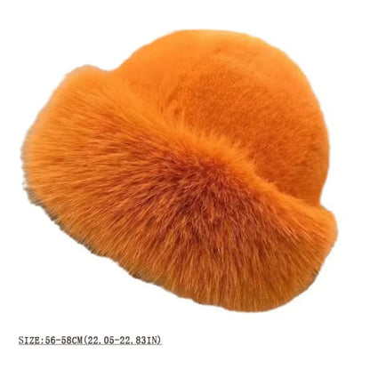 Fluffy Fur Bucket Hat Women Winter Warm Plush Fisherman Cap Thick