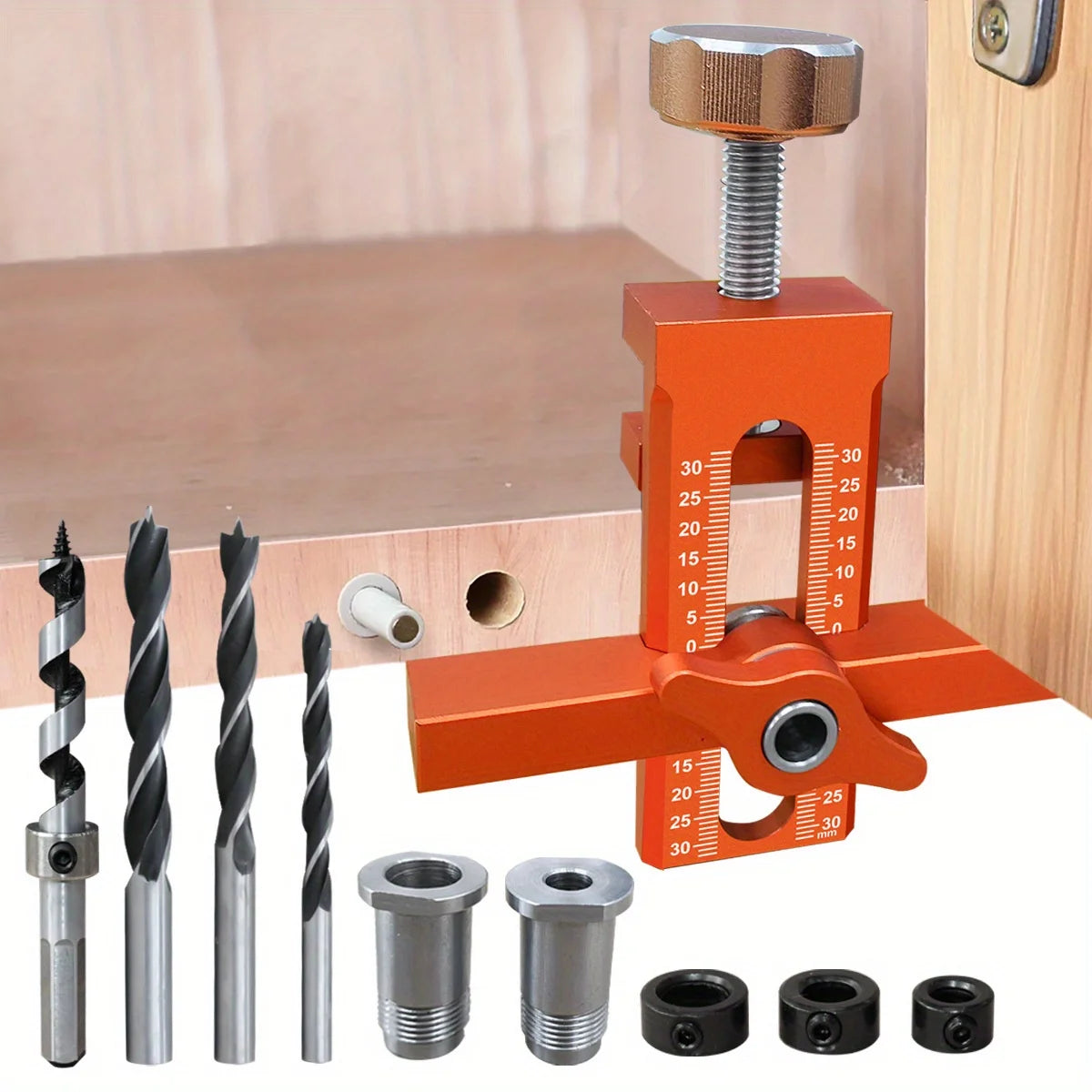 2-in-1 Cabinet Door Installation Positioner, 6/8/10mm Rebounder Punch Jig for Wardrobe Panel