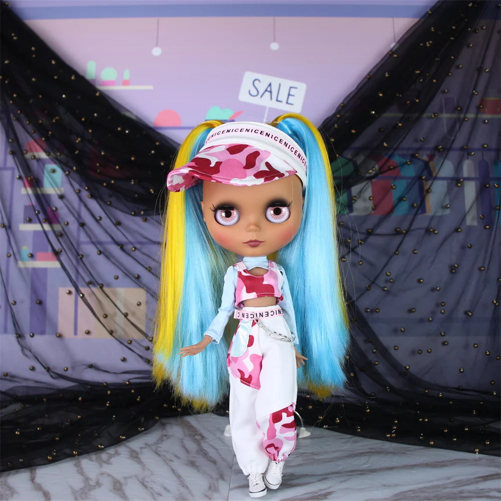 ICY DBS Blythe Doll Black Skin Joint Body Colourful Hair 1/6 BJD Dress Up