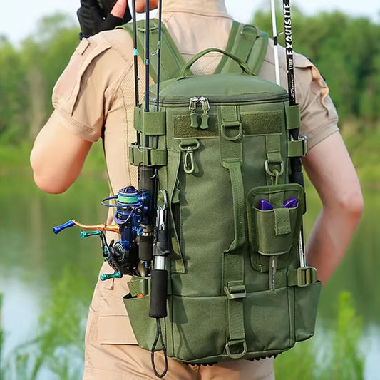 Tactical Fishing Backpack Tackle Bag with Rod Holders Large Molle Hiking