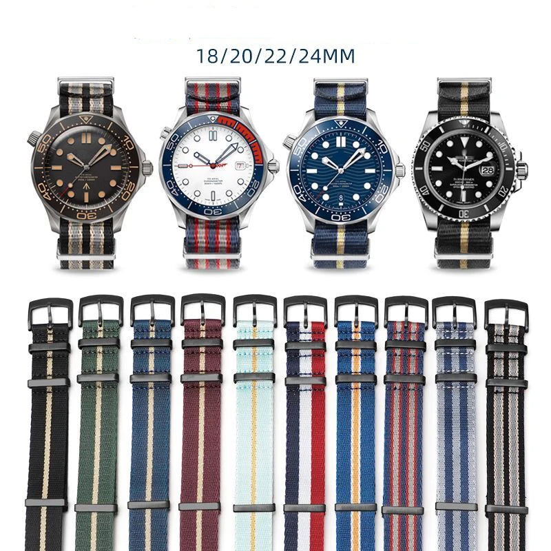 Nylon Watch Strap 24mm for Omega Seiko Mens Canvas Sport Band