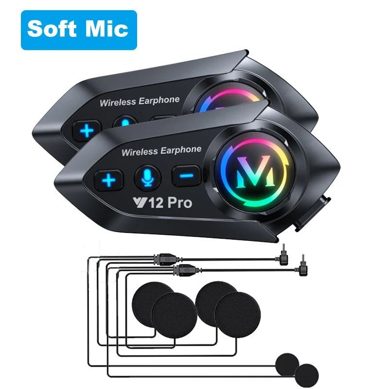 Y12 Pro Motorcycle Helmet Bluetooth Intercom Headset 500m IP56 Music Share