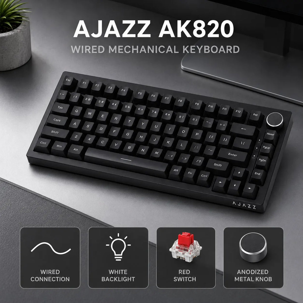 Wireless Mechanical Keyboard Ajazz AK820 RGB Bluetooth 5.1 USB-C Wired