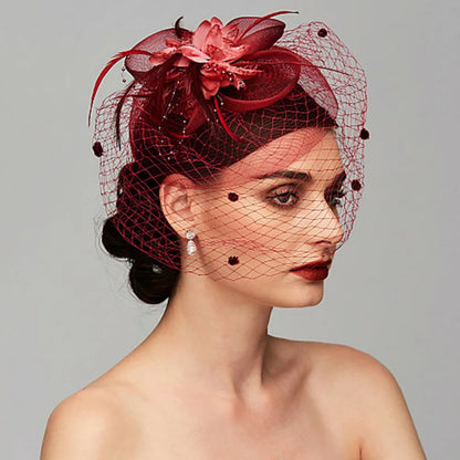 Flowers Feather Mesh Headwear Hat Party Accessory 1pc 27cm Multi Colour