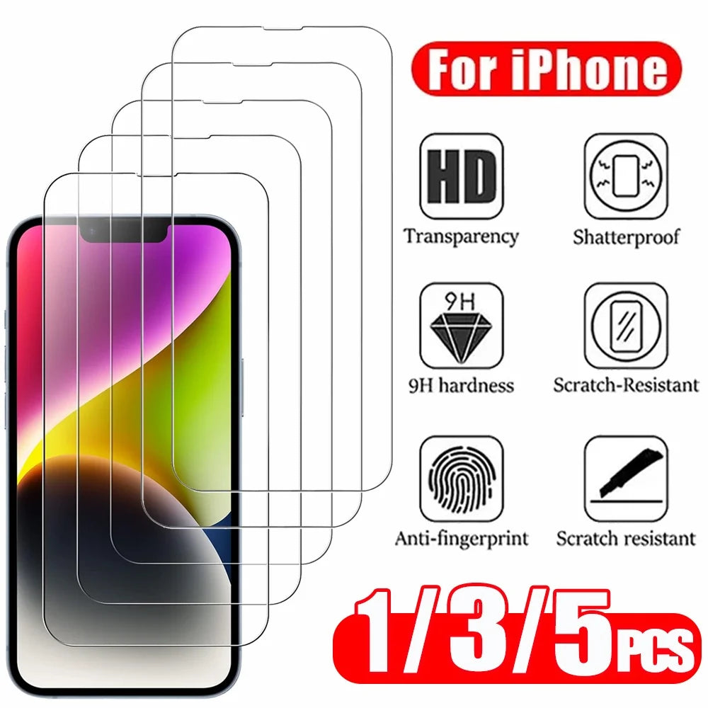 5PCS Tempered Glass Screen Protector for iPhone 18 17 16 15 14 13 12 Max