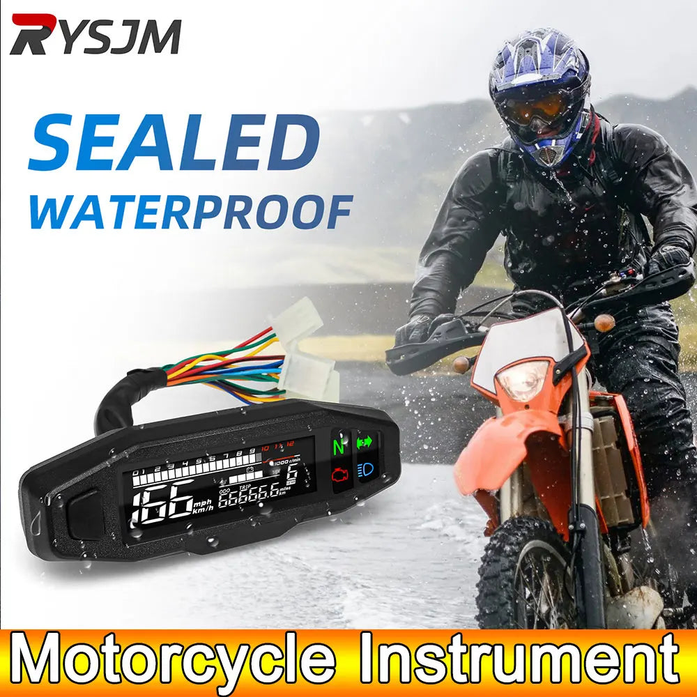 AD Universal Motorcycle Speedometer Digital Speed Meter LED Tachometer Dashboard Instrument Panel Meter LCD Display Y Bracket - EXPROTAS