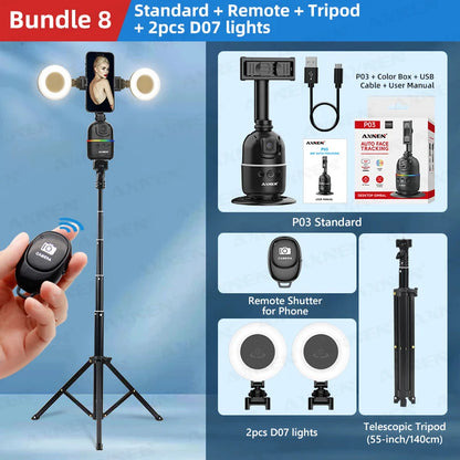 Smart Auto Face Tracking AI Gimbal for Smartphone & Action Camera 360° Vlog Kit w/ Tripod