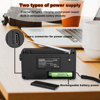 Xhdata Portable Radio Bluetooth AM/FM Digital Receiver TF Card Support