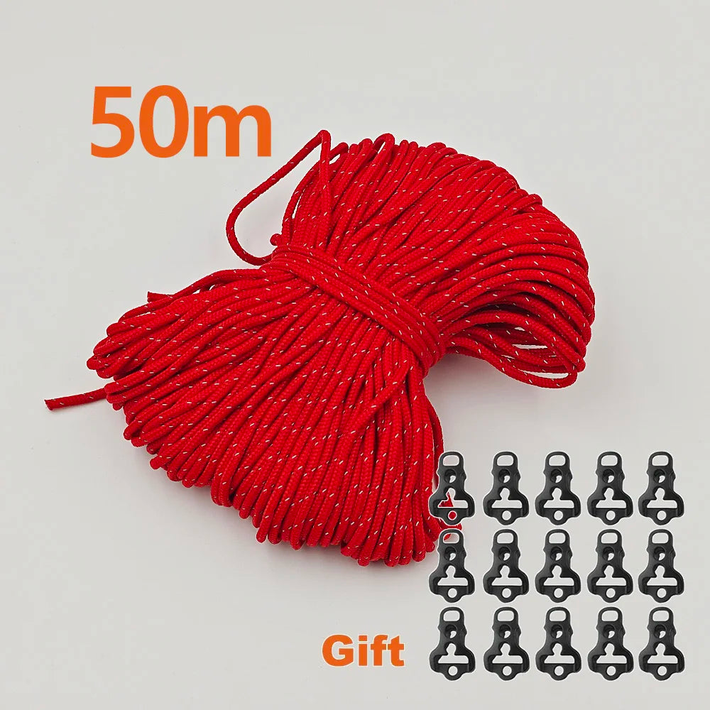 2.5mm Reflective Tent Rope Guyline Paracord 20m 25m 50m for Camping Tarp