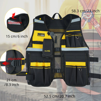 MELOTOUGH Tool Vest Reflective Safety Tool Vest with Removable Phone Holder for Electrician,Carpenter,Construction-EXPROTAS