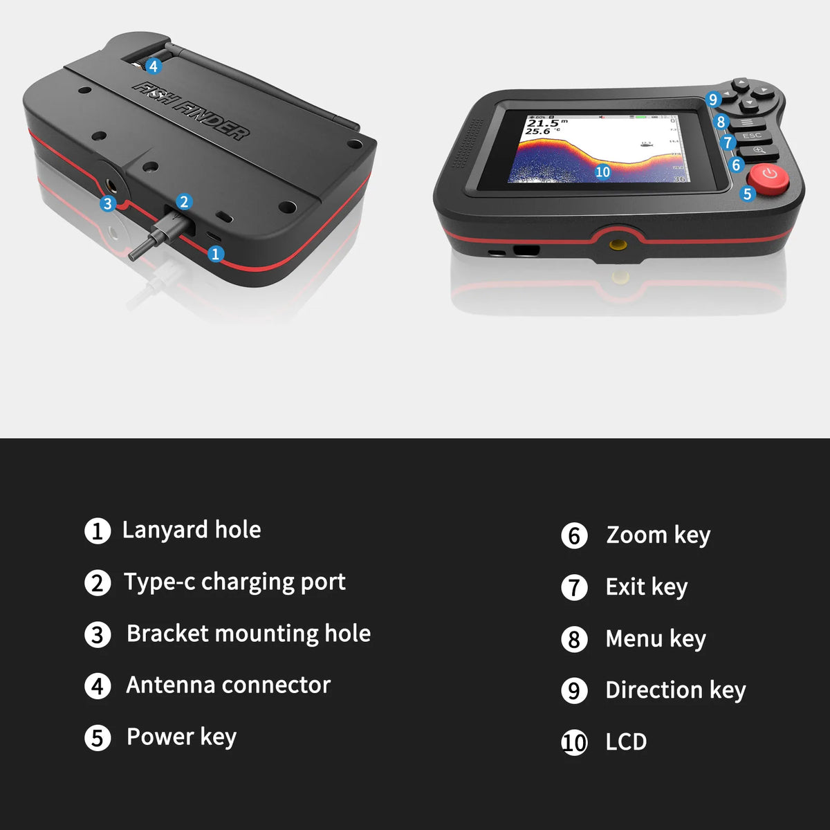 200M Sonar Sensor Fish Finder Portable Wireless Depth Echo Sounder LCD