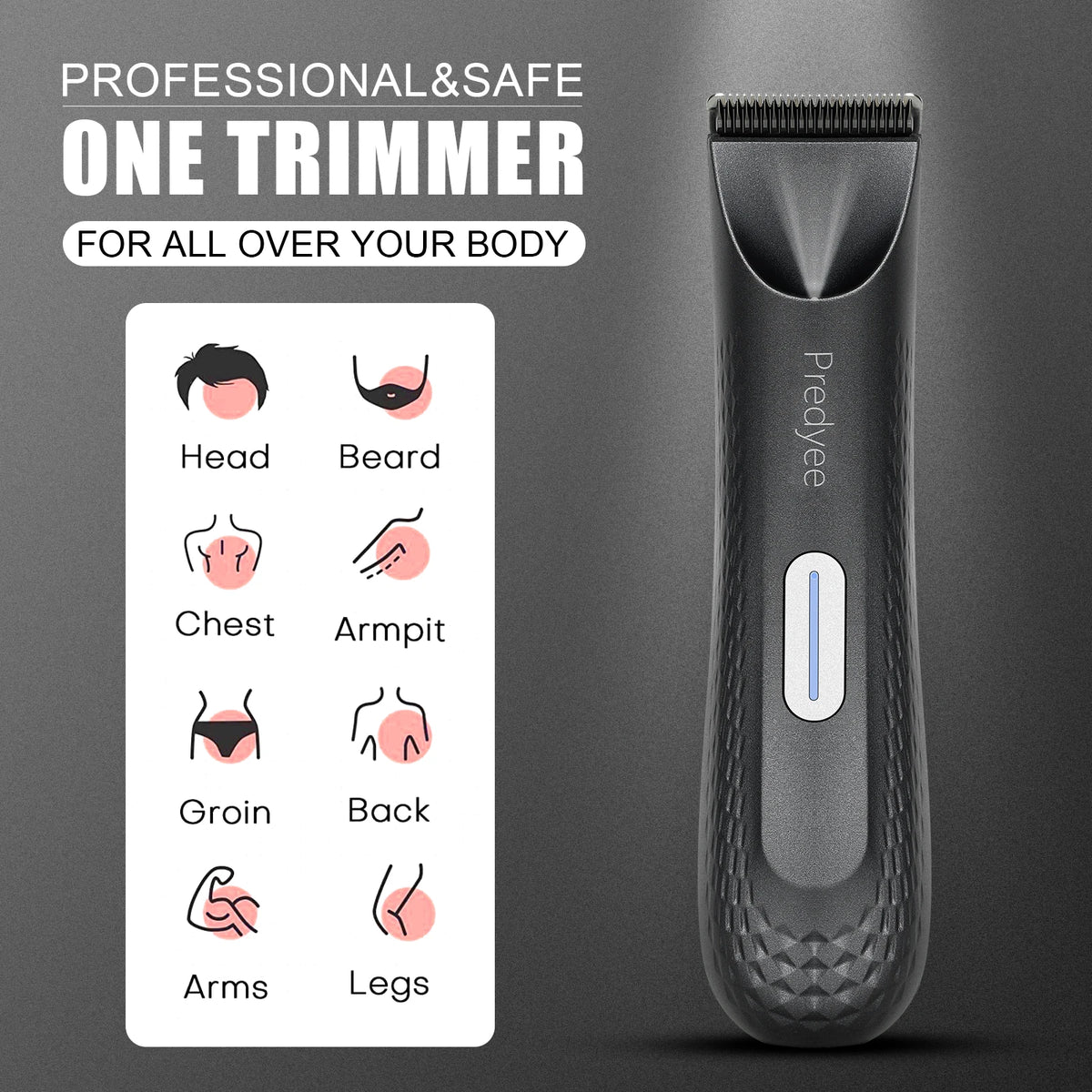 Electric Groin Hair Trimmer for Men Waterproof Ceramic Blade Body Groomer