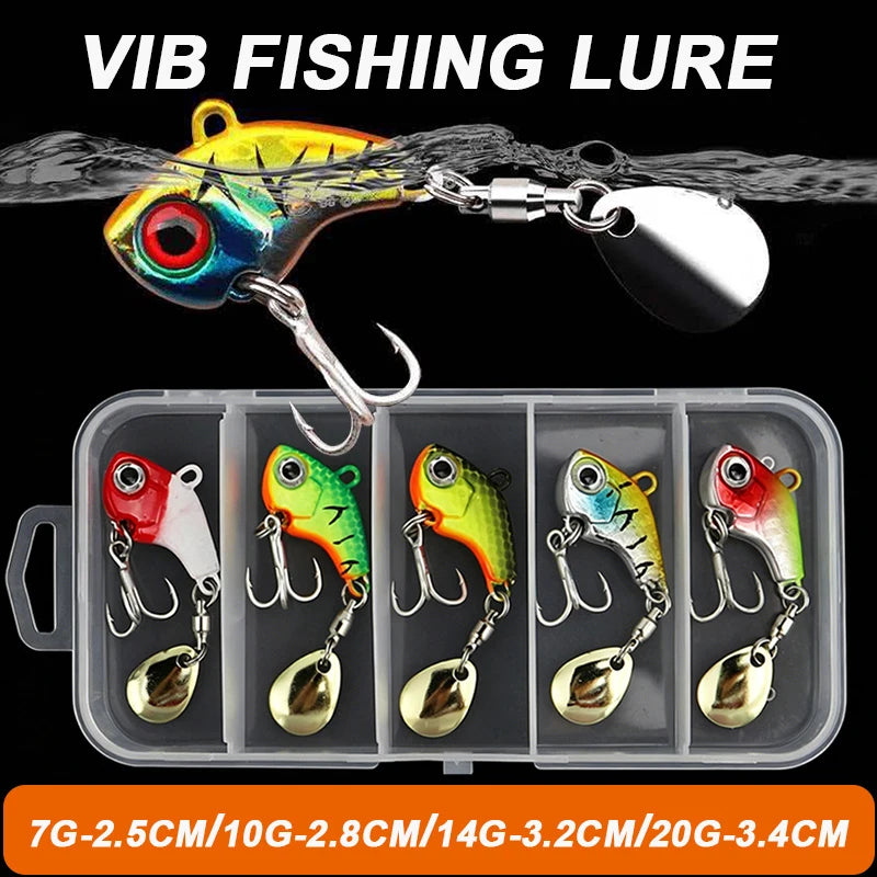 5Pcs/box Rotating Metal VIB Lure Spinner Blade Hard Bait 7g/10g/14g Fishing Tackle for Freshwater Saltwater Bass Pike Pesca