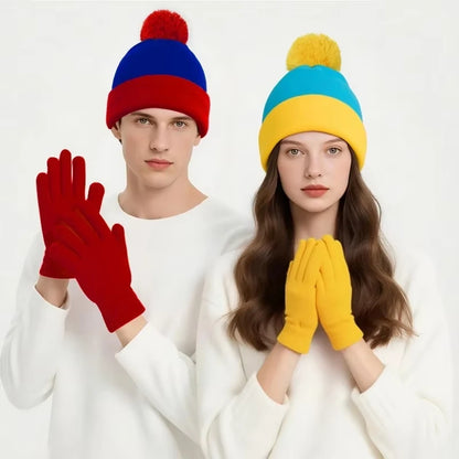 2pc Funny Christmas Beanie Hat Gloves Unisex Winter Knit Costume Accessories