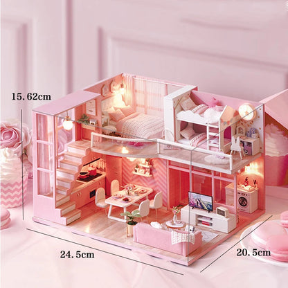 Wooden Miniature Duplex Dollhouse DIY 3D Puzzle Kit with Furniture LED Decoration Gift - EXPROTAS