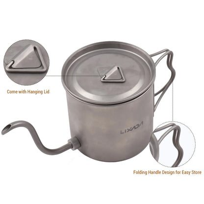 Titanium Pour Over Coffee Kettle 400/550/650ml Gooseneck Camping Tea Pot