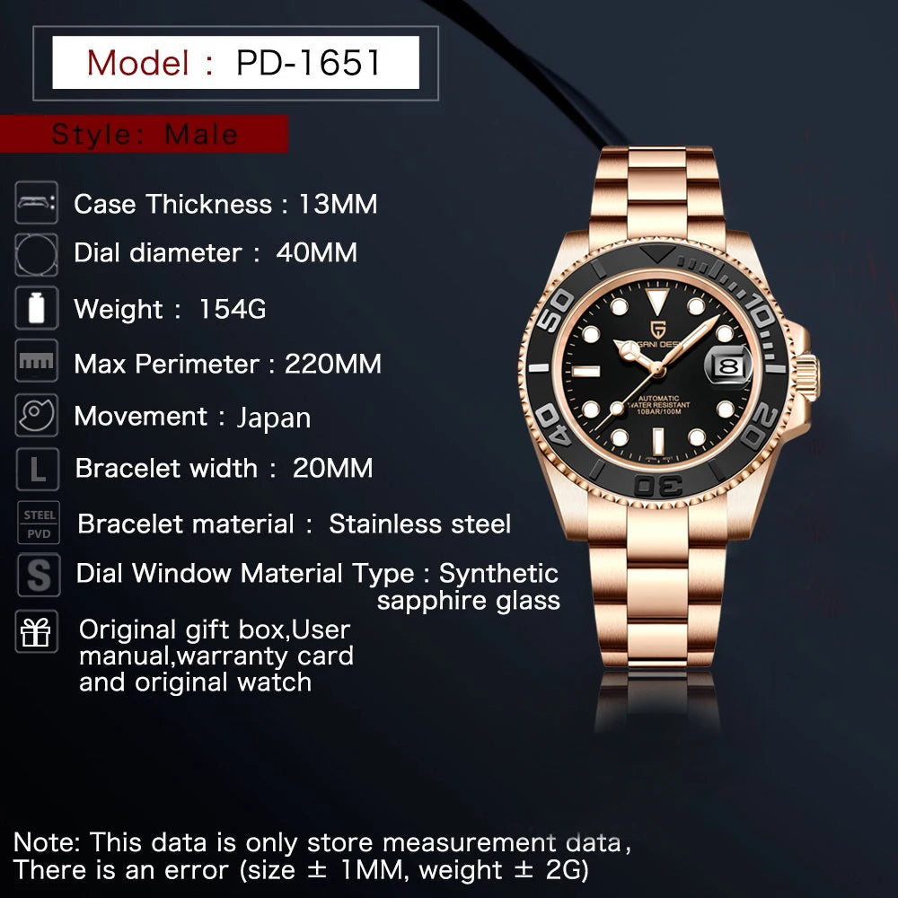 PAGANI Design Men’s Automatic Watch Sapphire Stainless Steel Waterproof Luxury Sport