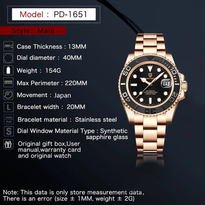 PAGANI Design Men’s Automatic Watch Sapphire Stainless Steel Waterproof Luxury Sport