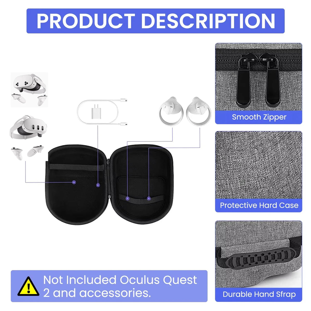 Case VR Headset for Meta Quest 3/2 Travel Carrying Bag Protective Cover