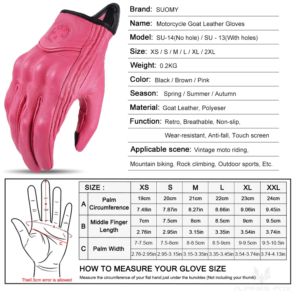 Suomy Vintage Goatskin Motorcycle Gloves Brown Retro Leather Summer Unisex