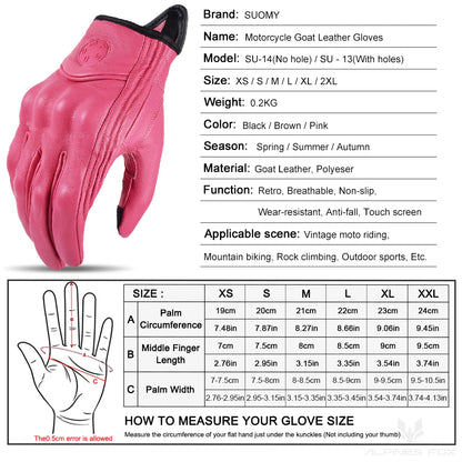 Suomy Vintage Goatskin Motorcycle Gloves Brown Retro Leather Summer Unisex