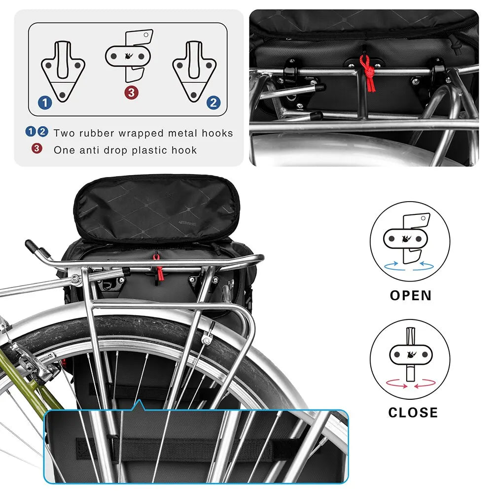 Rhinowalk 20L Waterproof Bike Pannier Bag, Rear Rack, Black, Cycling Backpack-EXPROTAS