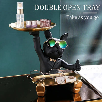 Resin French Bulldog Tray Statue Cool Dog Storage Bowl Home Office Desk Decor