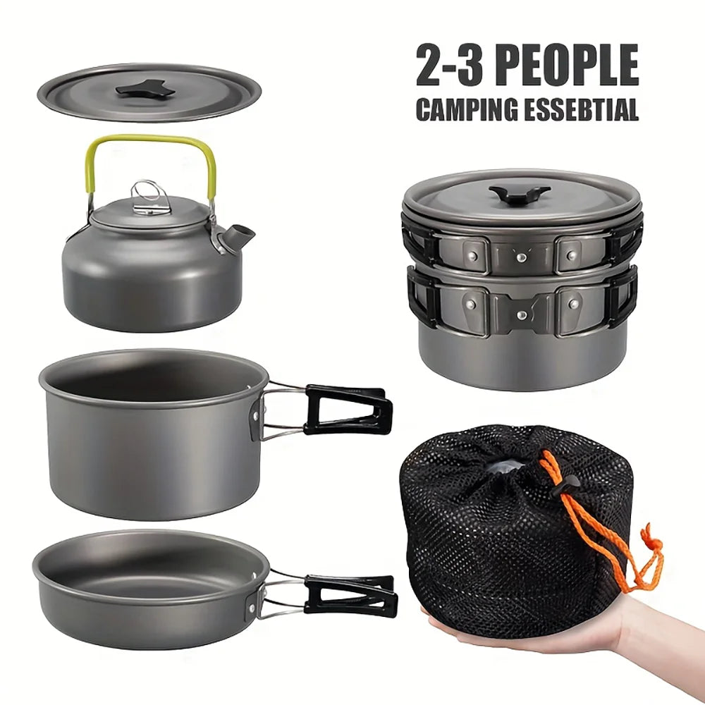 Outdoor Camping Cookware Portable Non Stick Cooking Pot Pan Bowl Hiking Picnic
