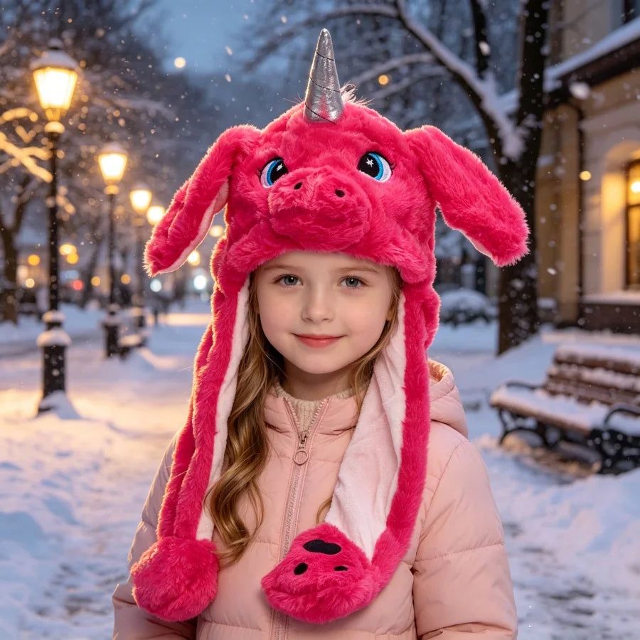 Warm Ear Protection Unicorn Hat with Moving Plush Ears for Kids Party