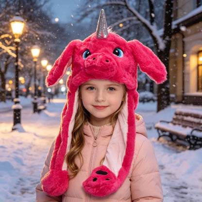 Warm Ear Protection Unicorn Hat with Moving Plush Ears for Kids Party