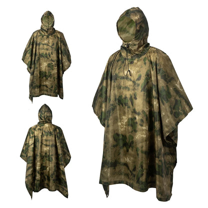 Men's Military Camo Waterproof Raincoat, Impermeable Zipper Rain Poncho for Motorcycle