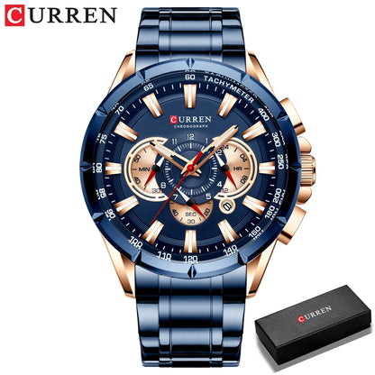 Stainless Steel Curren Mens Quartz Watch Luminous Waterproof Big Dial