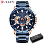 Stainless Steel Curren Mens Quartz Watch Luminous Waterproof Big Dial