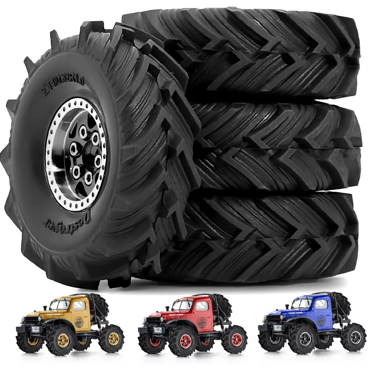 4Pcs Beadlock Wheels 1.0" Rims Mud Tyres for RC Axial SCX24 TRX4M